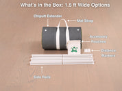 What's in the box: Chiputt Extender 1.5 ft wide — extender mat, mat strap, side rails, distance markers and accessory pouches