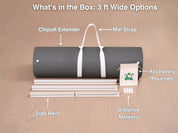 What's in the box: Chiputt Extender 3 ft wide — extender mat, mat strap, side rails, distance markers and accessory pouches