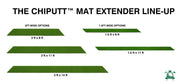 Complete Chiputt Extender line-up displaying all available size options for extended putting and chipping practice. Includes 3ft-wide and 1.5ft-wide options, with lengths of 8ft, 11ft, and 14ft, designed to seamlessly integrate with Chiputt Mat for enhanced practice distance and true-roll performance.