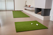 Soft foam golf balls placed on Chiputt’s complimentary step-on mat in a home setting, ready for indoor chipping practice, enhancing golf skills conveniently.